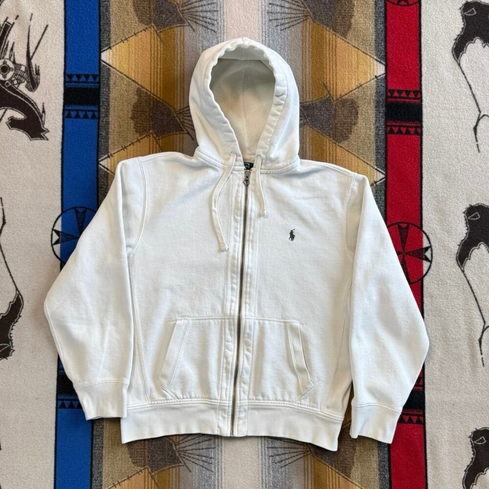 Vintage Men’s Polo Ralph Lauren Full Zip Hoodie Sweatshirt Size Large White